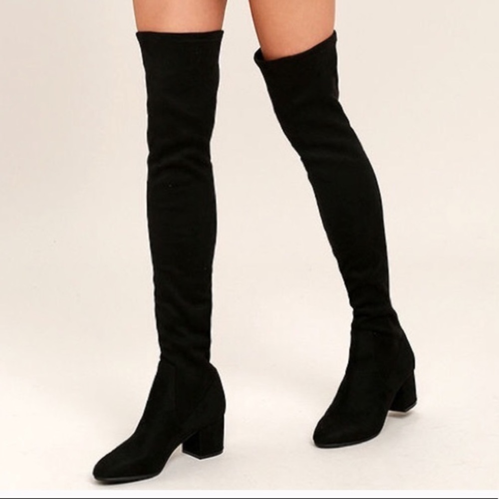 Steve Madden Isaac Black Suede Over The Knee Boots
